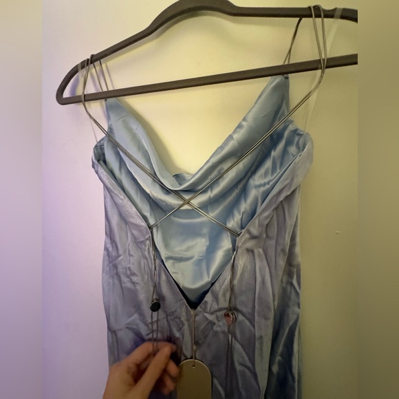 Light blue silk dress with chain straps - Picture 3 of 8